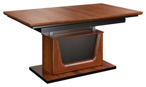 In hoogte verstelbare en verlengbare salontafel "Lopar" 25, kleur: walnoten / zwart, deels massief - Afmetingen: 59 - 77 x 130 - 220 x 80 cm (H x L x D)