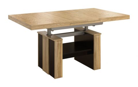 In hoogte verstelbare en verlengbare salontafel "Topusko" 26, kleur: eiken / zwart, deels massief - Afmetingen: 61 - 79 x 130 - 170 x 80 cm (H x L x D)