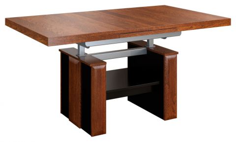 In hoogte verstelbare en verlengbare salontafel "Lopar" 26, kleur: walnoten / zwart, deels massief - Afmetingen: 61 - 79 x 130 - 170 x 80 cm (H x L x D)