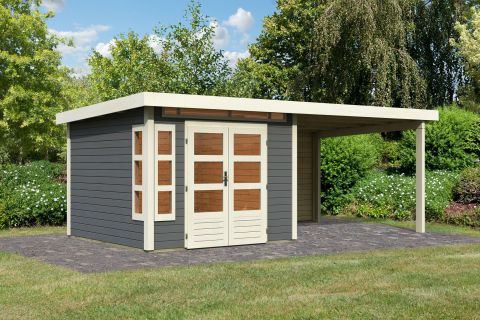Berging / tuinhuis SET terra grijs met aanbouw dak 3,2 m, achterwand, grondoppervlakte: 7m²