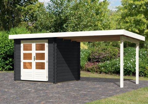 Berging / tuinhuis SET met lessenaarsdak incl. aanbouw dak, kleur: antraciet, grondoppervlakte: 4,84 m²