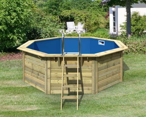 Zwembad / pool van hout model 1 X SET, kleur: (natuur) keteldruk geïmpregneerd, Ø 432,5 cm, incl. trappen