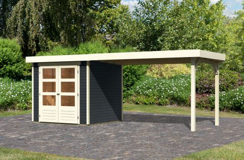 Berging / tuinhuis SET ACTION antraciet met aanbouw dak 2,80 m breed, grondoppervlakte: 4,45m²