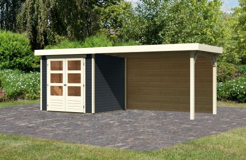Berging / tuinhuis SET ACTION antraciet met aanbouw dak 2,80 m breed, achterwand, grondoppervlakte: 4,45m²