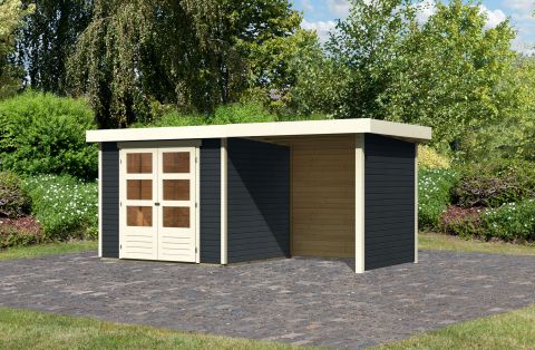 Berging / tuinhuis SET ACTION antraciet met aanbouw dak 2,40 m breed, zij- en achterwand, grondoppervlakte: 5,05m²