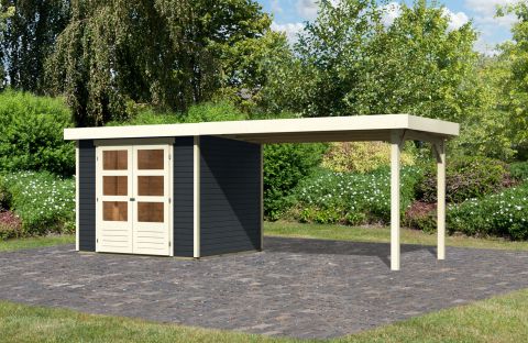 Berging / tuinhuis SET ACTION antraciet met aanbouw dak 2,80 m breed, grondoppervlakte: 5,05m²