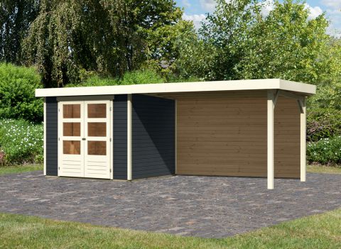 Berging / tuinhuis SET ACTION antraciet met aanbouw dak 2,80 m breed, achterwand, grondoppervlakte: 5,05m²