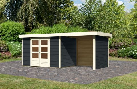 Berging / tuinhuis SET antraciet met aanbouw dak 2,40 m breed, zij- en achterwand, grondoppervlakte: 6,35m²