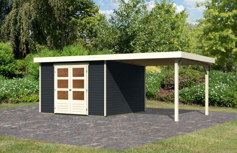 Berging / tuinhuis SET ACTION antraciet met aanbouw dak 2,80 n breedte, grondoppervlakte: 9m²