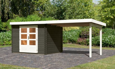 Berging / tuinhuis SET ACTION met lessenaarsdak incl. aanbouw dak, kleur: terra grijs, grondoppervlakte: 6.16 m²
