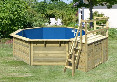 Zwembad / pool van hout model 2 X SET, kleur: (natuur) keteldruk geïmpregneerd, Ø 508 cm, incl. trappen & terras