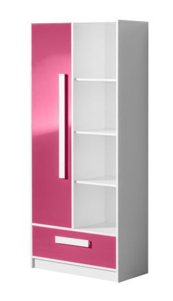 Kinderkamer - draaideurkast / kledingkast Walter 03, kleur: wit / roze hoogglans - 191 x 80 x 40 cm (H x B x D)