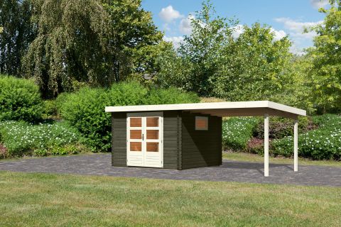 Berging / tuinhuis SET terra grijs met aanbouw dak 3,3 m, grondoppervlakte: 7,5m²