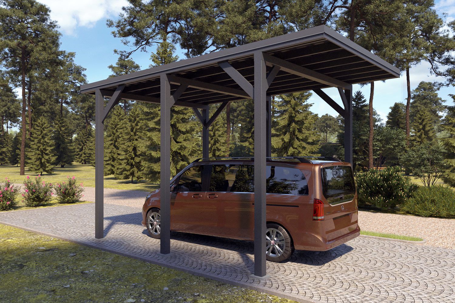 Camping carport "Stable" 6 x 4 m (LxB) / 250 kg/m² dak belasting / 24 m² / antracietgrijs met donkergrijs dak