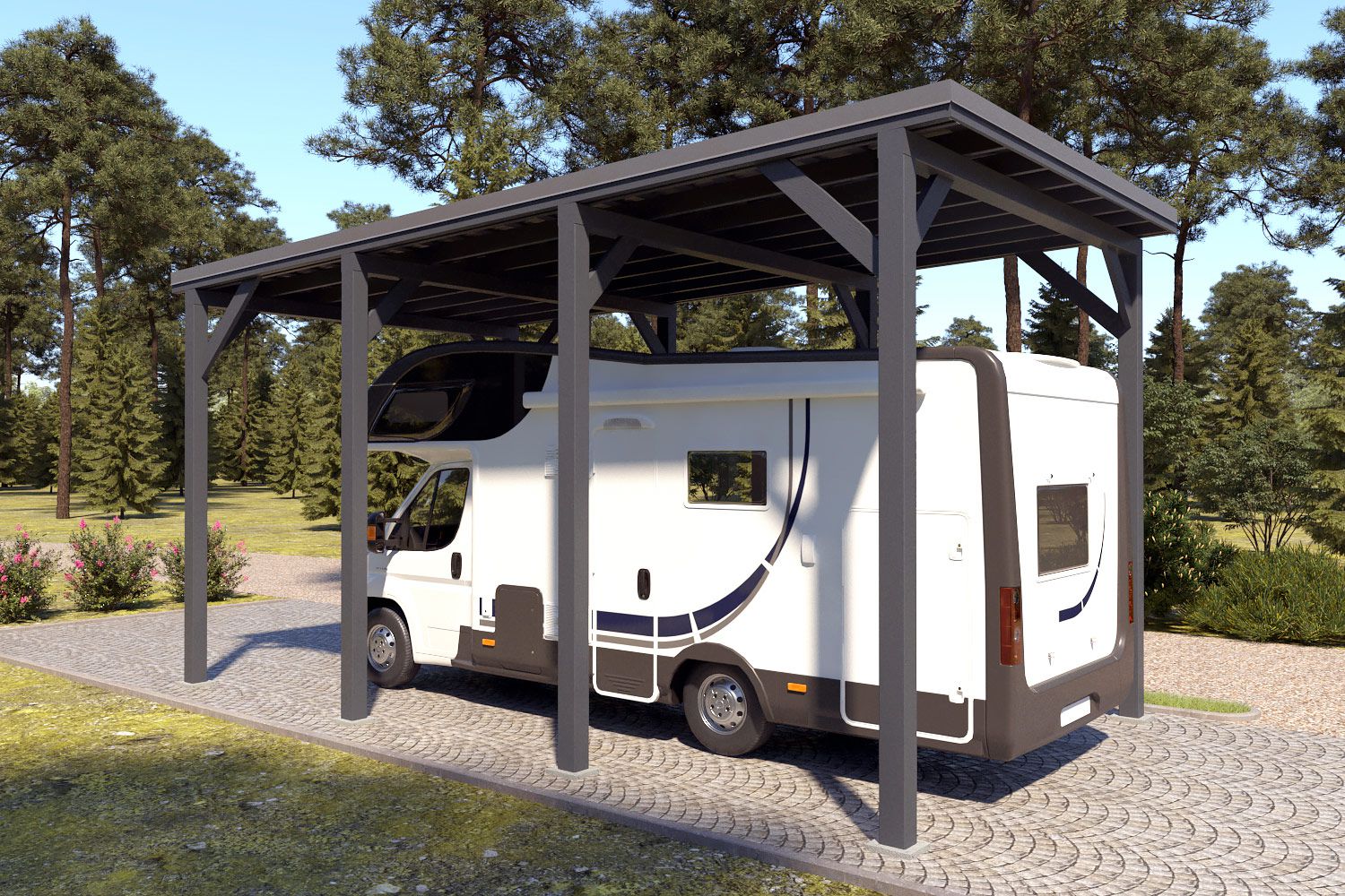 Caravan / camper "Stable" 7 x 4 m (LxB) / 250 kg/m² dak belasting / 28 m² / antracietgrijs met donkergrijs dak