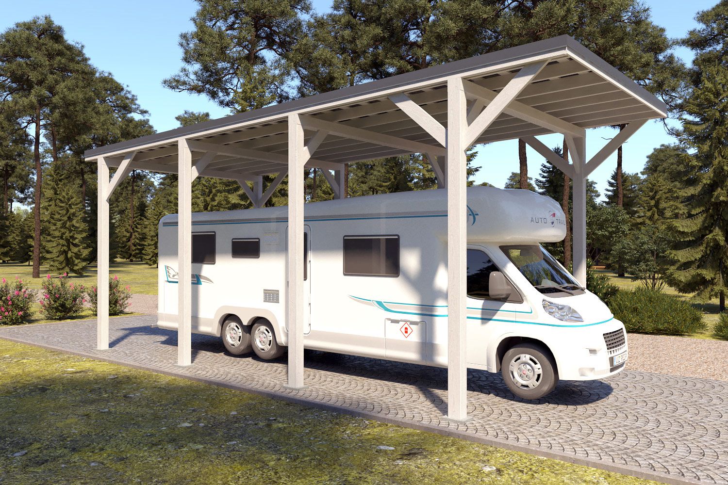 Camping Carport "Stabil" 8 x 4 m (LxB) | 250 kg/m² dakbelasting | 32 m² | Zuiver wit met donkergrijs dak