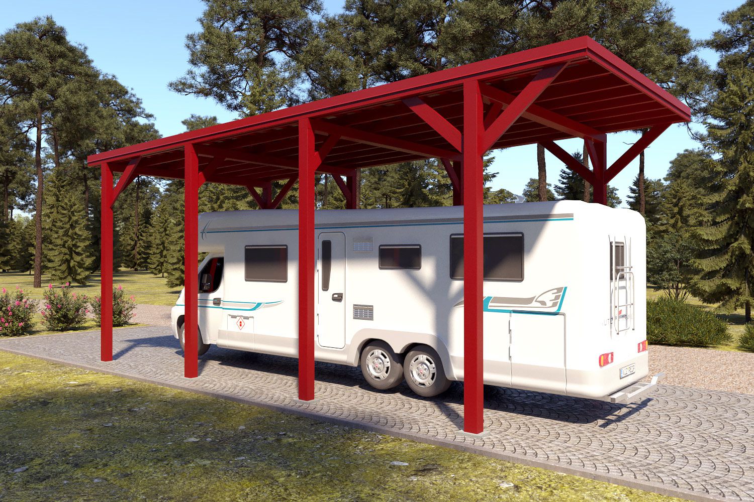 Camping Carport "Stabil" 8 x 4 m (LxB) | 250 kg/m² dakbelasting | 32 m² | Oxide rood met rood dak