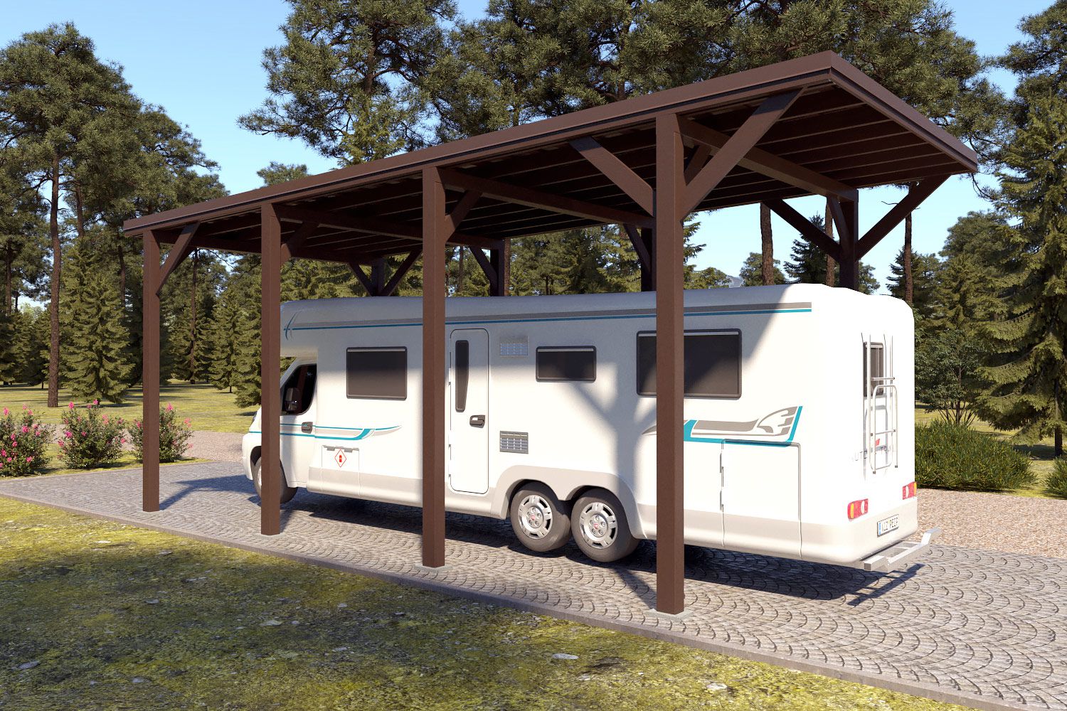 Camping Carport "Stabil" 8 x 4 m (LxB) | 250 kg/m² dakbelasting | 32 m² | Grijsbruin met donkerbruin dak