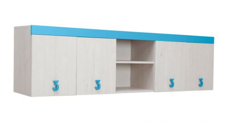 Kinderkamer - hangkast Luis 14, kleur: eik wit / blauw - 58 x 205 x 42 cm (H x B x D)