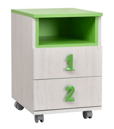 Kinderkamer - ladeblok / rolcontainer Luis 23, kleur: eik wit / groen - 60 x 40 x 42 cm (H x B x D)