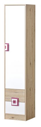 Kinderkamer - kast Fabian 05, kleur: eiken lichtbruin / wit / roze - 190 x 40 x 40 cm (H x B x D)