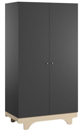 Draaideurkast / kledingkast Lillebror 03, kleur: grijs / berken - Afmetingen: 185 x 100 x 52 cm (H x B x D)