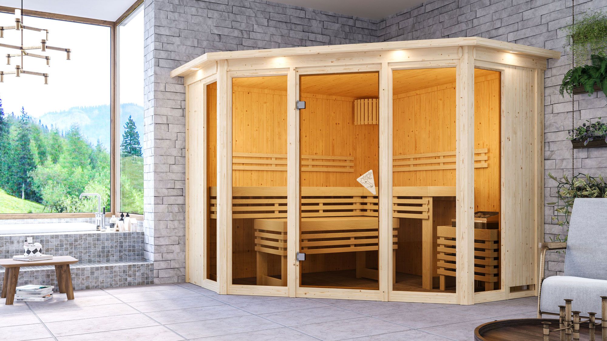 Sauna "Dilja" met bronskleurige deur en rand - kleur: naturel - 245 x 245 x 202 cm (B x D x H)