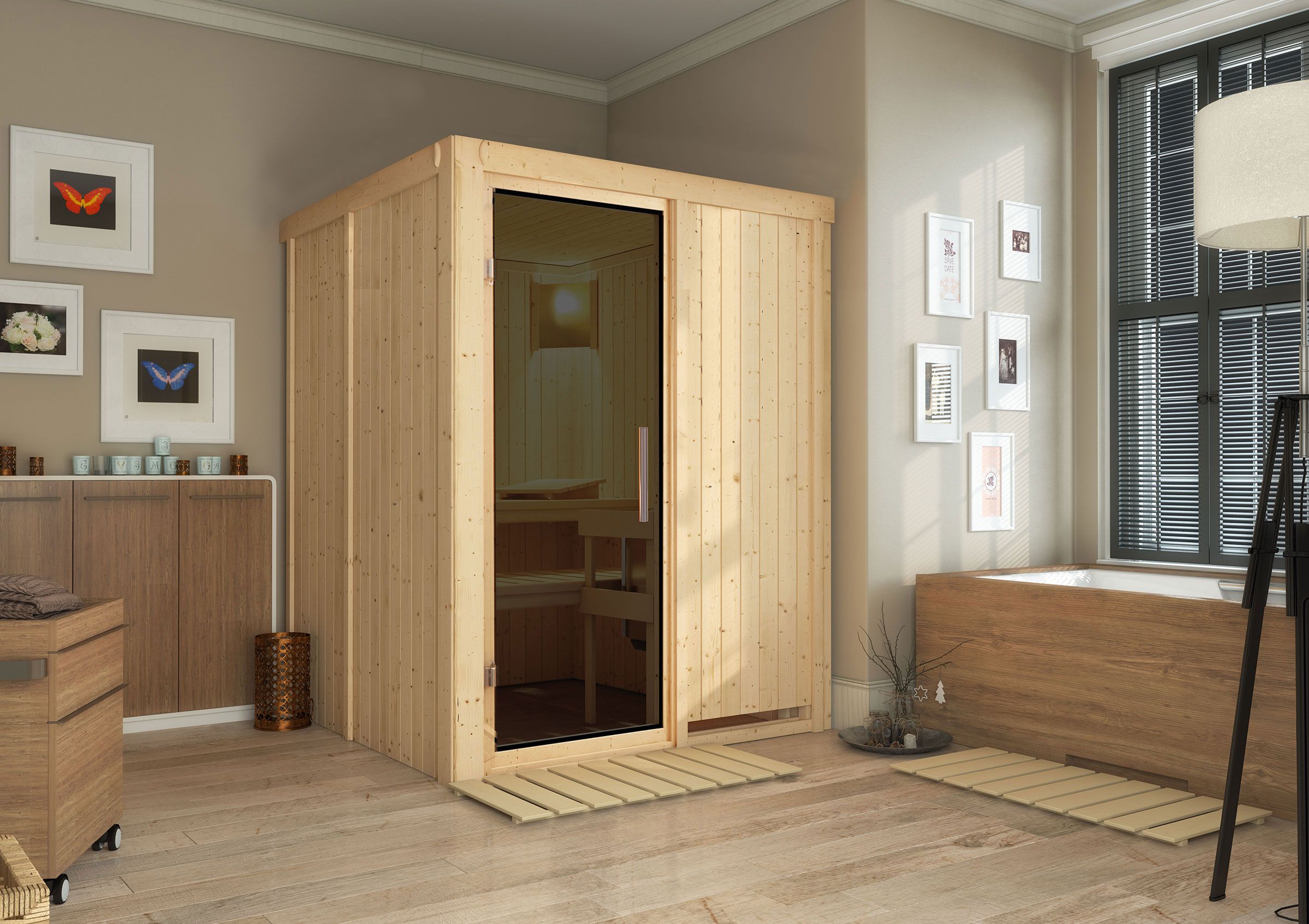 Niilo" sauna met grafietkleurige deur - kleur: naturel - 151 x 151 x 198 cm (B x D x H)