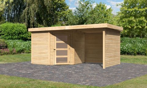 Berging / tuinhuis SET ACTION onbehandeld met aanbouw dak 2,4 m breed, zij- en achterwand, grondoppervlakte: 5,76m²