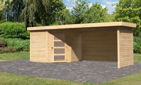 Berging / tuinhuis SET ACTION onbehandeld met aanbouw dak 2,8 m breed, zij- en achterwand, grondoppervlakte: 5,76 m²