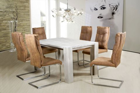 (Eet) tafel Daures 59 (hoekig), kleur: Wit geolied, massief eiken - Afmetingen: 140 x 90 cm (B x D)