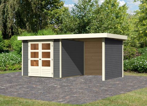 Berging / tuinhuis SET met aanbouw dak, kleur: terra grijs, grondoppervlakte: 5,76 m²