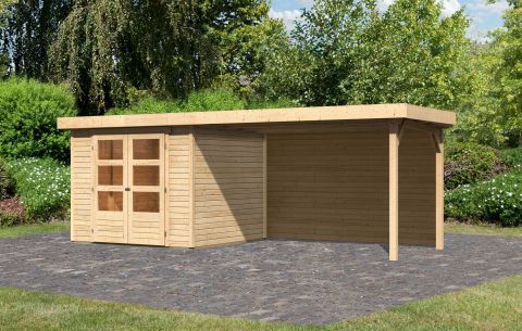 Berging / tuinhuis SET met aanbouw dak & achterwand, kleur: onbehandeld hout, grondoppervlakte: 5,76 m²