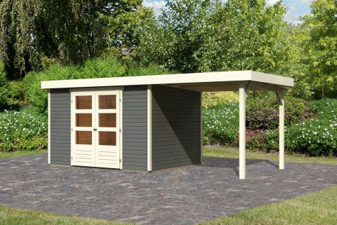Berging / tuinhuis SET met aanbouw dak, kleur: terra grijs, grondoppervlakte: 7,21 m²