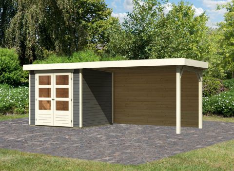 Berging / tuinhuis SET ACTION terra grijs met 2,8 m uitbouw dak, achterwand, grondoppervlakte: 4,45 m²