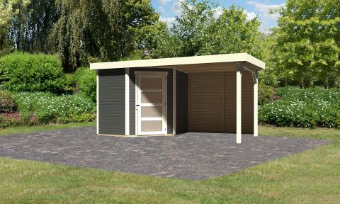 Berging / tuinhuis SET terra grijs met aanbouw dak 2,4 m breed, achterwand, grondoppervlakte: 4,45 m²
