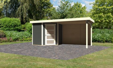 Berging / tuinhuis SET terra grijs met aanbouw dak 2,8 m breed, achterwand, grondoppervlakte: 4,45 m²
