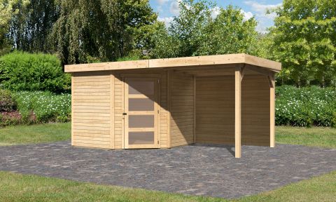 Berging / tuinhuis SET ACTION onbehandeld met aanbouw dak 2,4 m breed, achterwand, grondoppervlakte: 5,76m²