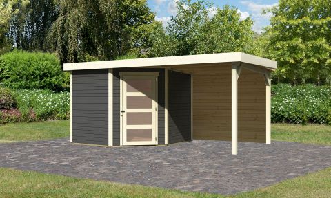 Berging / tuinhuis SET ACTION terra grijs met aanbouw dak 2,4 m breed, achterwand, grondoppervlakte: 5,76 m²