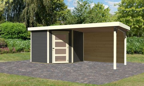 Berging / tuinhuis SET ACTION terra grijs met aanbouw dak 2,8 m breed, achterwand, grondoppervlakte: 5,76 m²