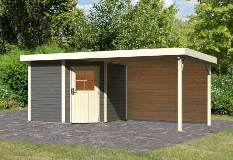 Modern tuinhuis SET met aanbouw dak, kleur: terra grijs, grondoppervlakte: 5,76 m²