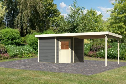 Berging / tuinhuis SET terra grijs met aanbouw dak 3,2 m breed, grondoppervlakte: 7,29 m²