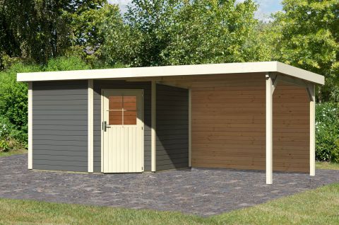 Modern tuinhuis SET met aanbouw dak, kleur: terra grijs, grondoppervlakte: 7,29 m²
