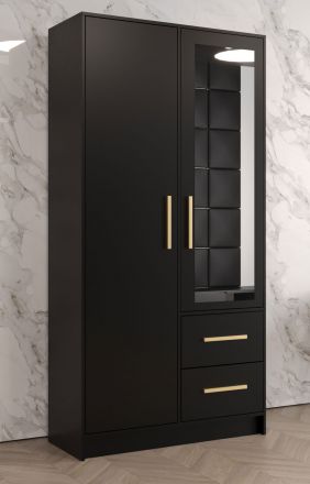 Design kledingkast met spiegel Similaun 02, kleur: mat zwart - afmetingen: 202 x 103 x 40 cm (H x B x D), met voldoende opbergruimte