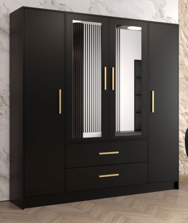 Design kledingkast met vier deuren Similaun 08, kleur: mat zwart - afmetingen: 202 x 201 x 40 cm (H x B x D), met voldoende opbergruimte.