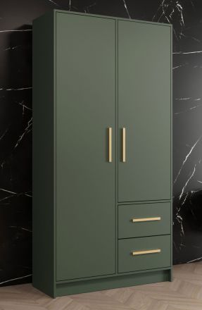 Kledingkast met modern design en voldoende opbergruimte Similaun 12, kleur: groen - afmetingen: 202 x 103 x 40 cm (H x B x D), met vijf vakken en twee laden
