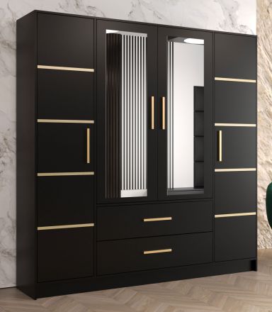 Design kledingkast met twee spiegels Similaun 26, kleur: mat zwart - afmetingen: 202 x 201 x 40 cm (H x B x D), met voldoende opbergruimte