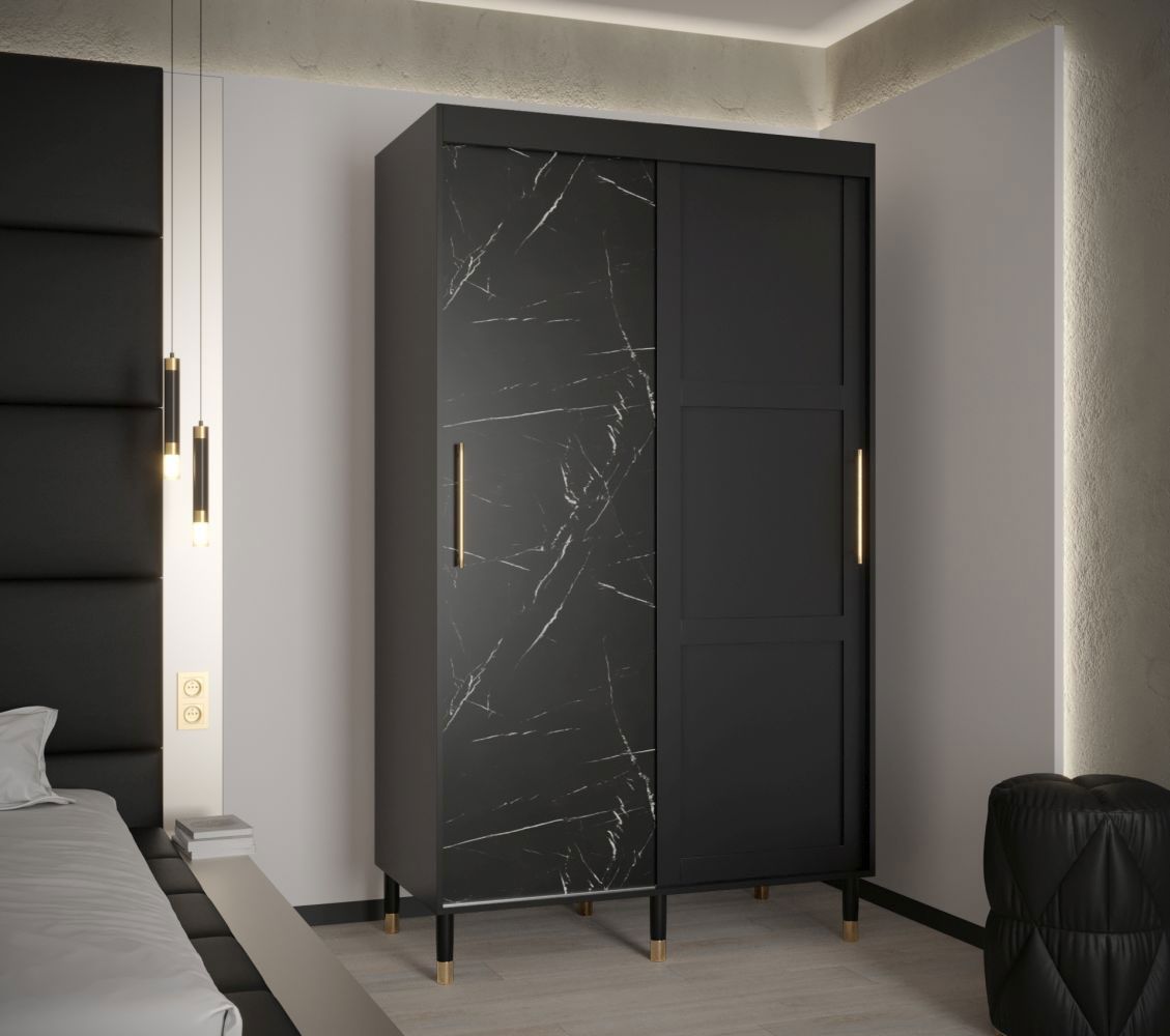 Moderne kledingkast met één spiegeldeur Jotunheimen 88, kleur: Zwart - Afmetingen: 208 x 120,5 x 62 cm (H x B x D)
