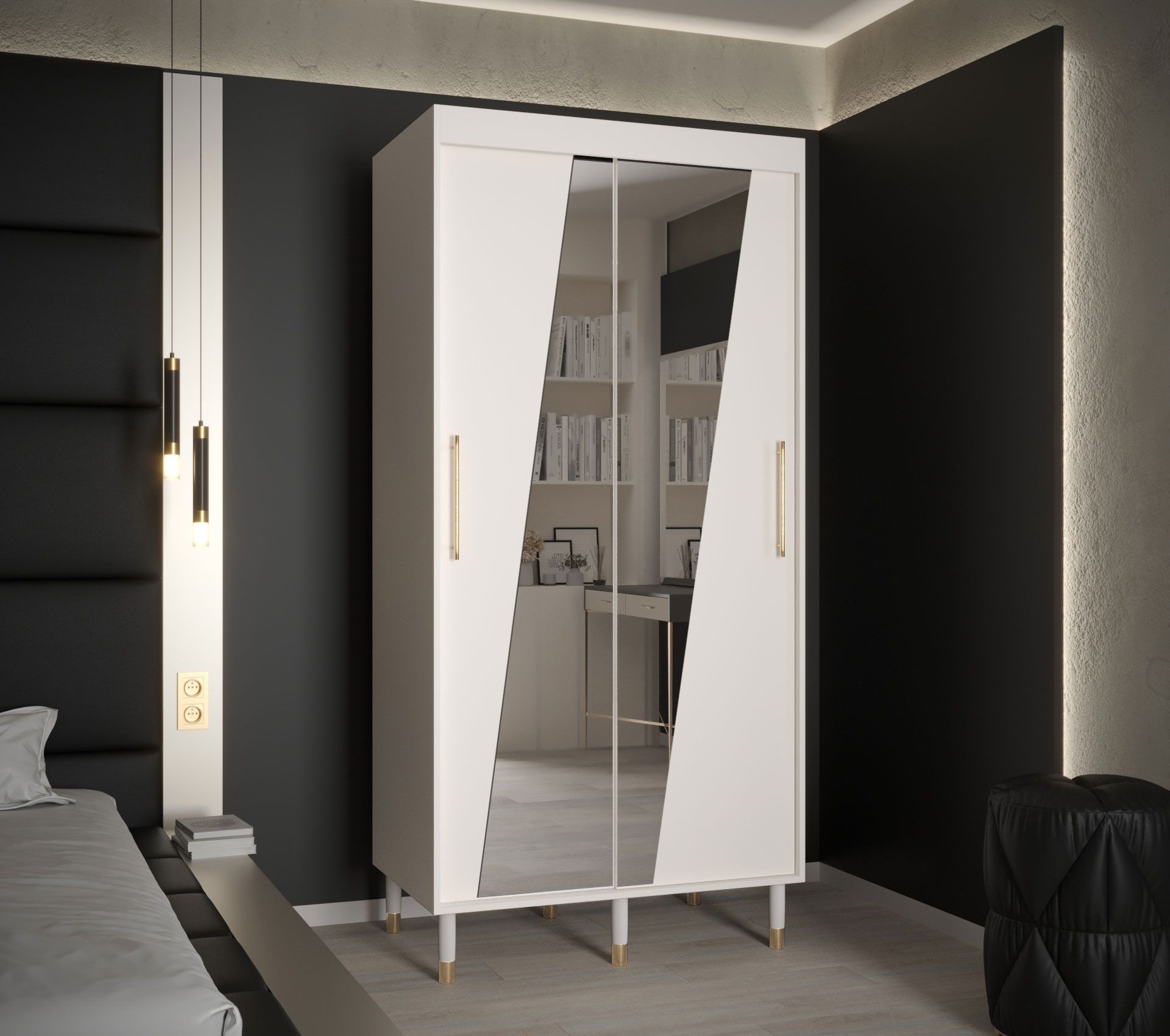 Moderne kledingkast met spiegel Jotunheimen 205, kleur: wit - Afmetingen: 208 x 100,5 x 62 cm (H x B x D)