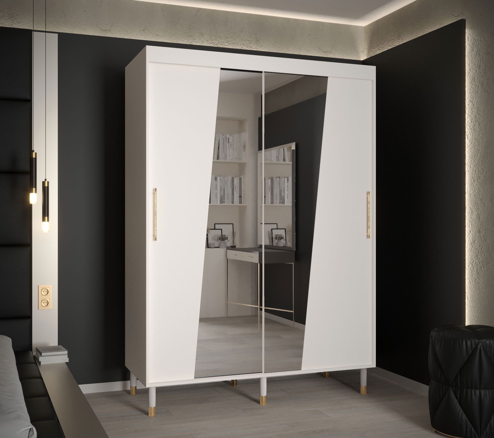 Kledingkast met elegant ontwerp Jotunheimen 209, kleur: wit - Afmetingen: 208 x 150,5 x 62 cm (H x B x D)